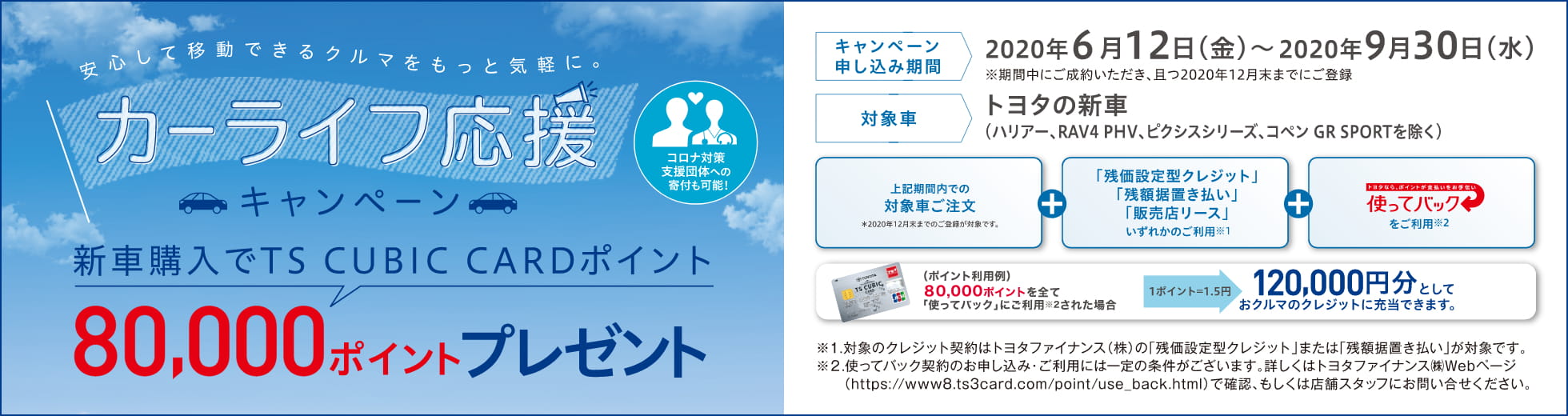 カーライフ応援キャンペーン 新車購入でTS CUBIC CARDポイント80000ポイントプレゼント