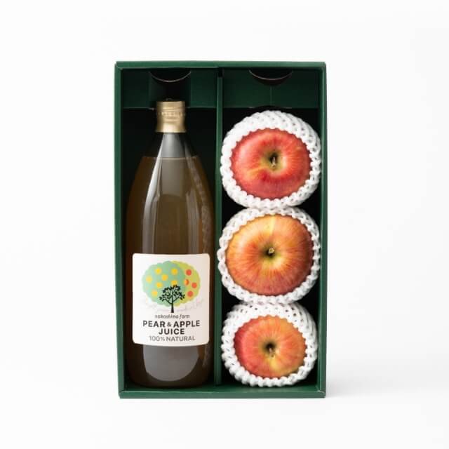 富山のグルメ第14弾は、りんごの贈り物「魚津りんご３個＋100%無添加ジュース（梨＆りんご）」